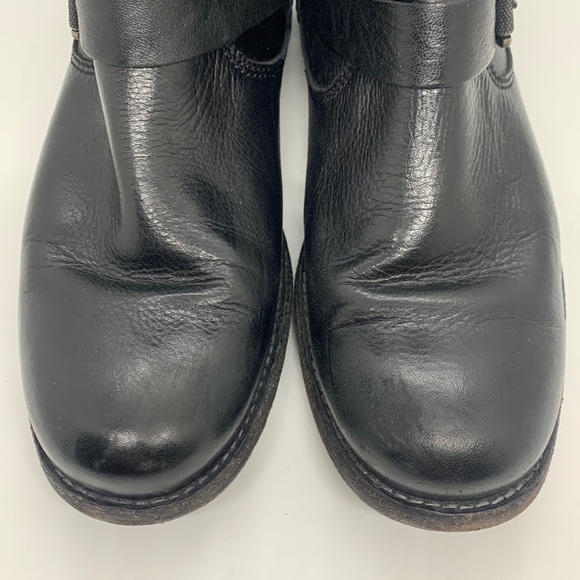Frye Leather Ankle Moto Boots Black 8 Bikercore Strappy Buckle Zip Up - Picture 16 of 16